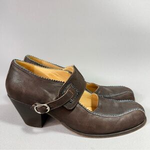 Giraudon New York Brown Leather Mary Jane Heels Pumps